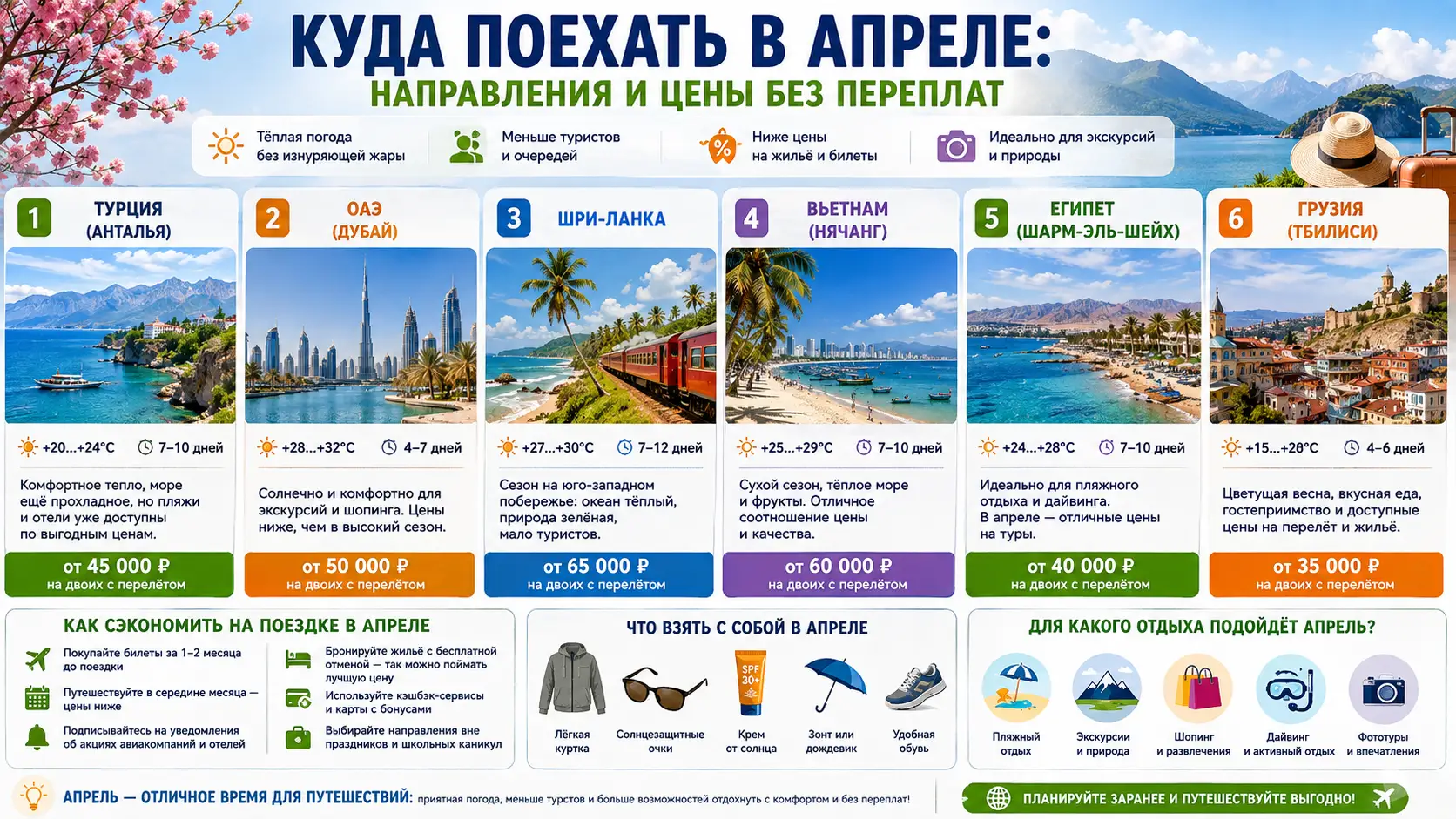 Куда поехать в апреле: направления и цены без переплат