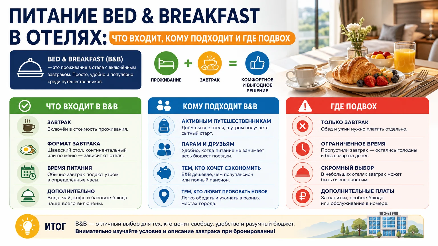 Питание bed & breakfast в отелях: что входит, кому подходит и где подвох