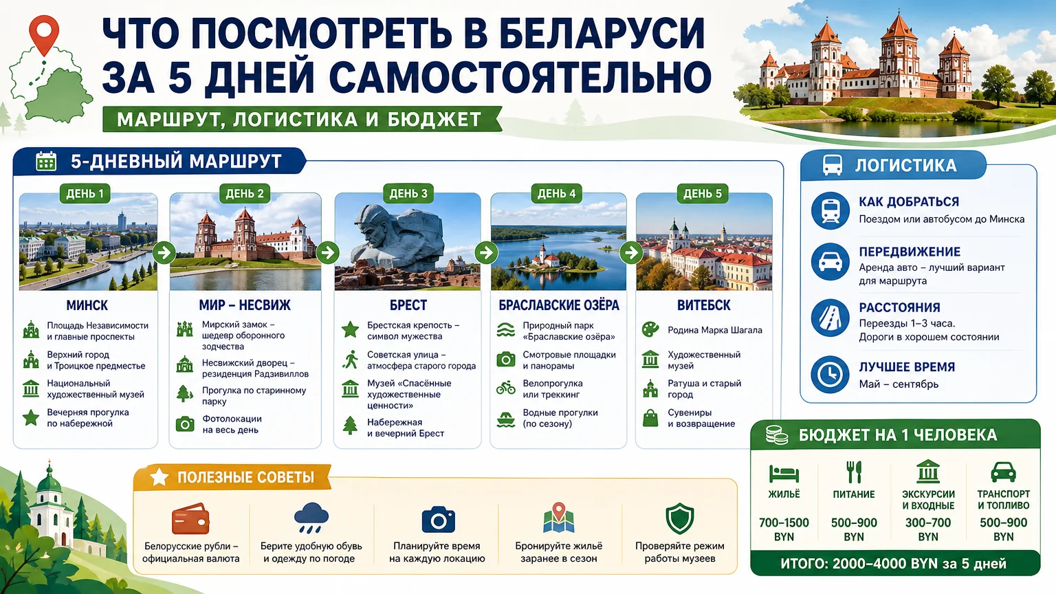 Что посмотреть в Беларуси за 5 дней самостоятельно: маршрут, логистика и бюджет