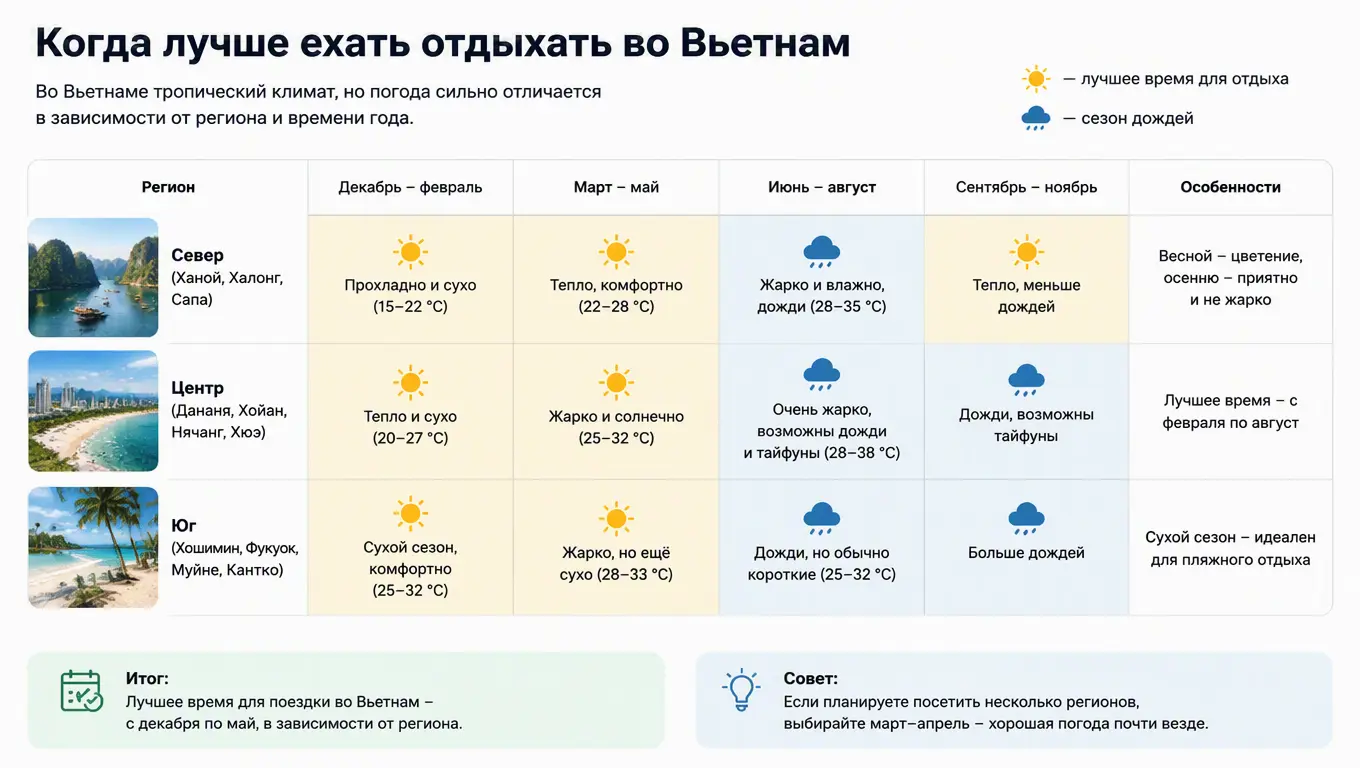 Когда лучше ехать отдыхать во Вьетнам: сезоны, цены и погода в 2026