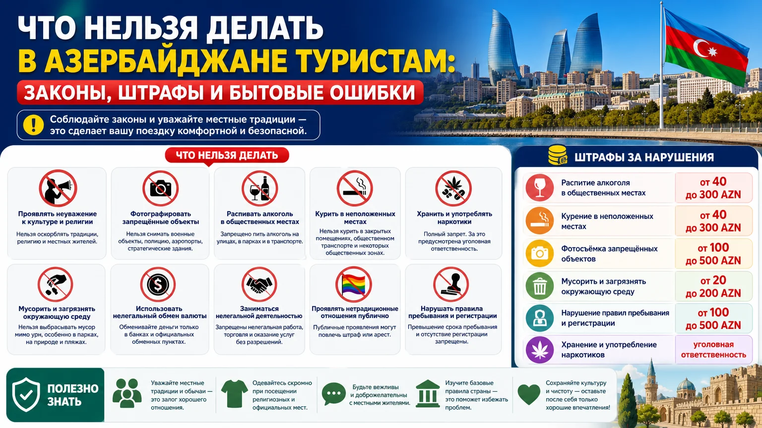 Что нельзя делать в Азербайджане туристам: законы, штрафы и бытовые ошибки