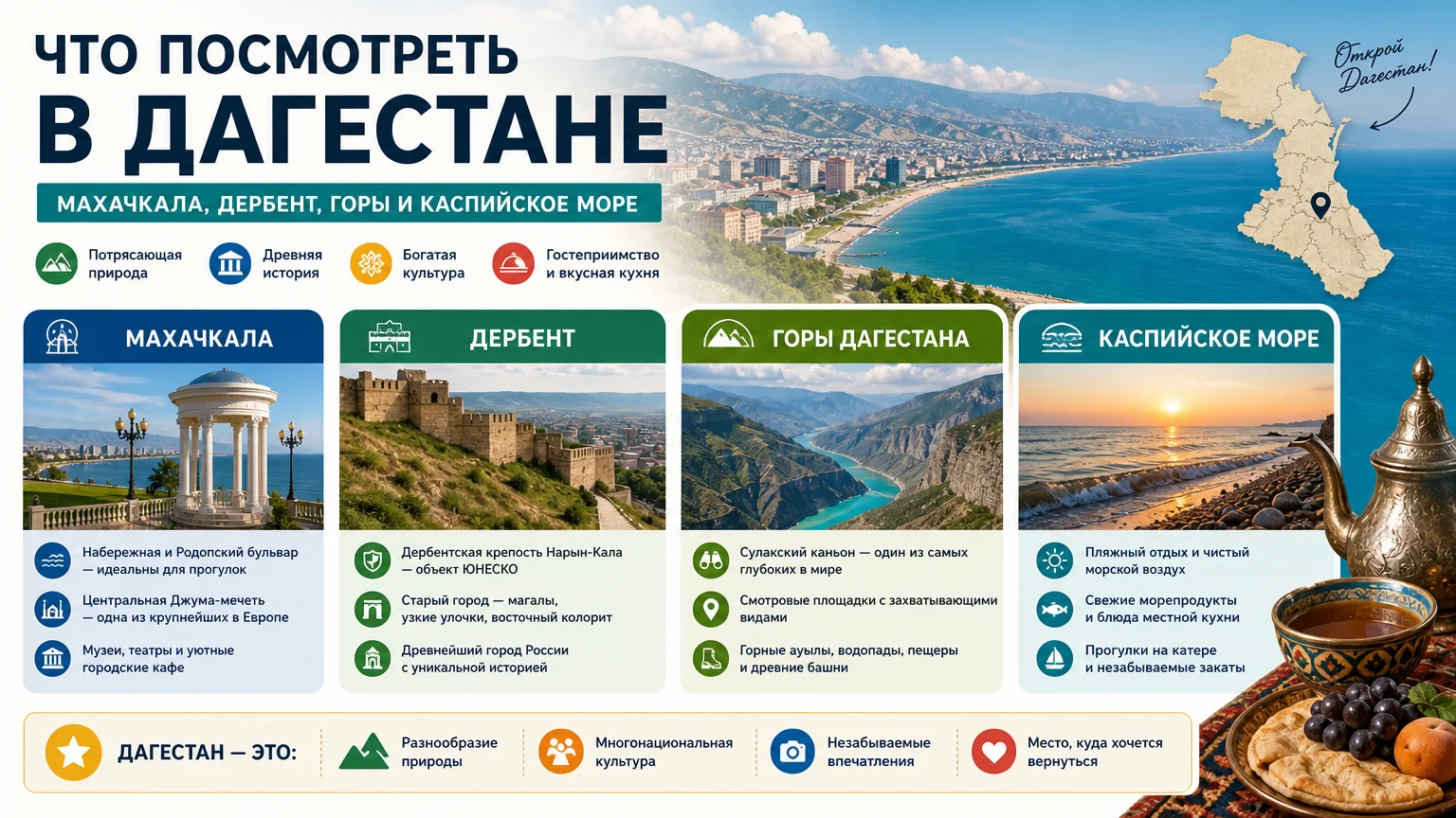 Что посмотреть в Дагестане: Махачкала, Дербент, горы и Каспийское море