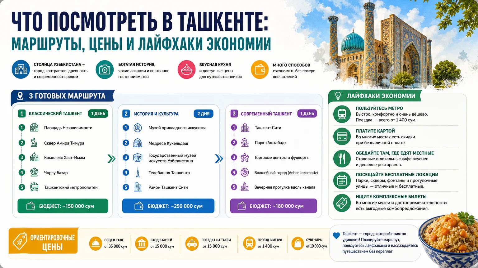 Что посмотреть в Ташкенте: маршруты, цены и лайфхаки экономии