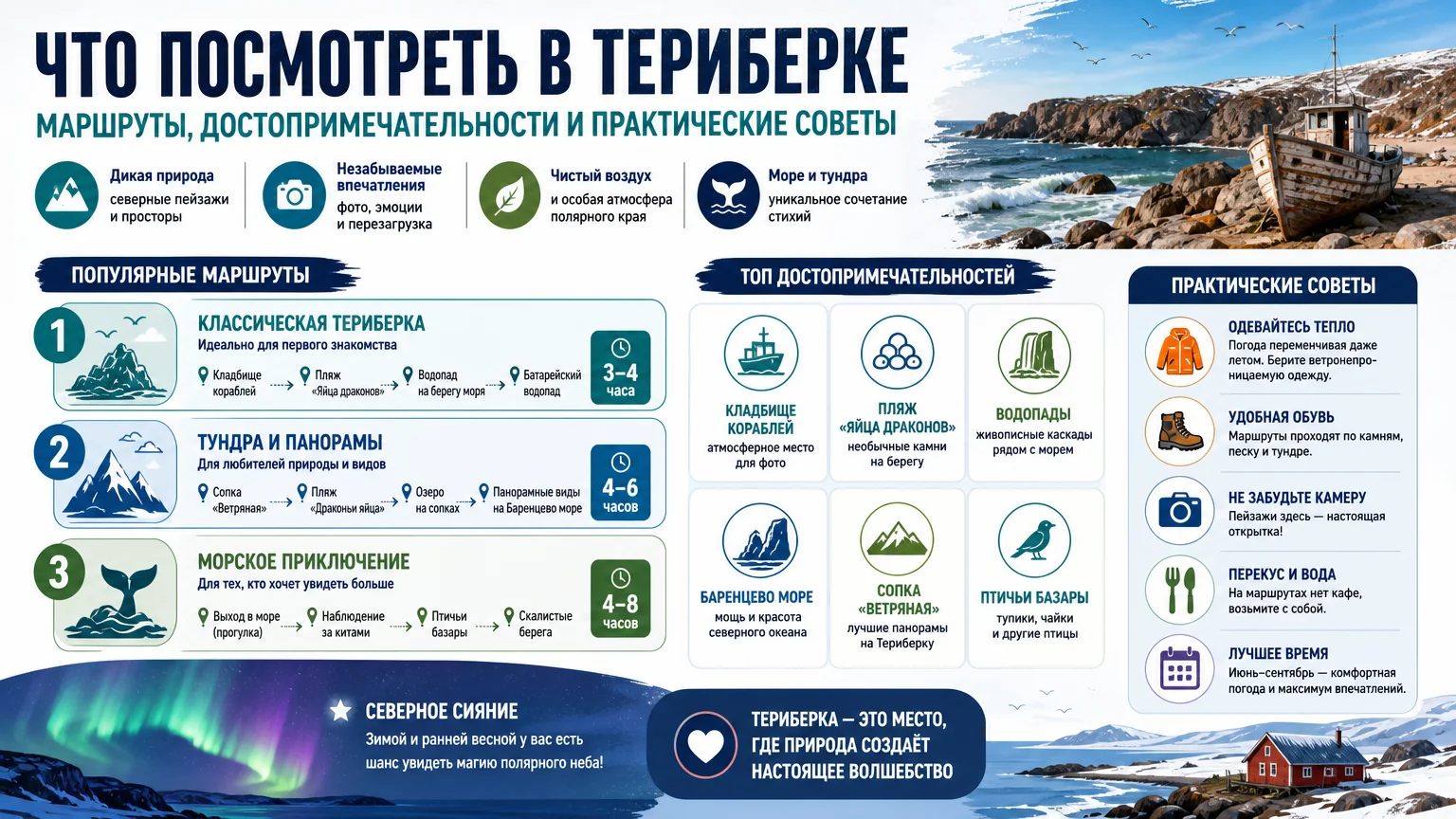Что посмотреть в Териберке: маршруты, достопримечательности и практические советы