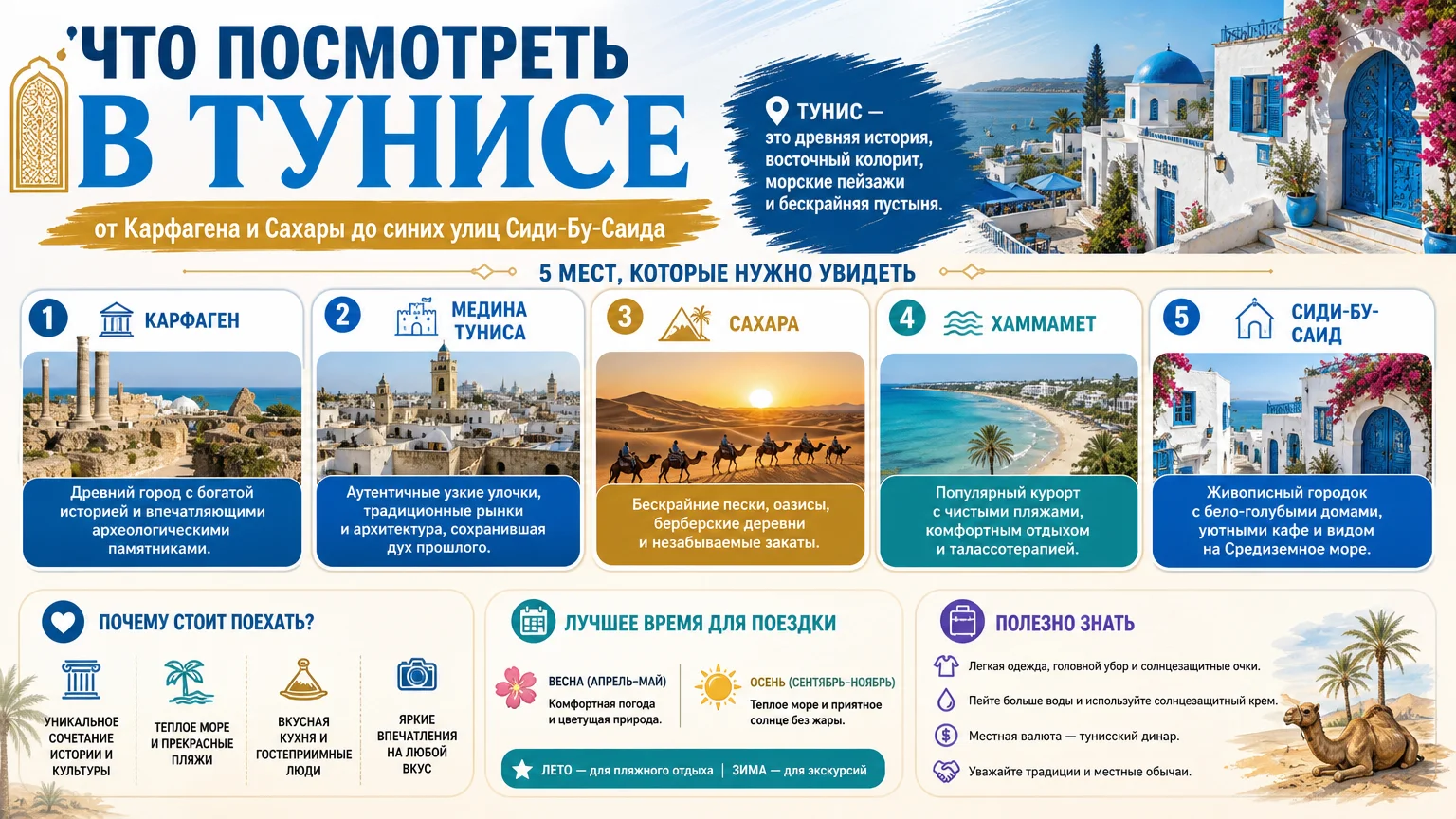 Что посмотреть в Тунисе: от Карфагена и Сахары до синих улиц Сиди-Бу-Саида
