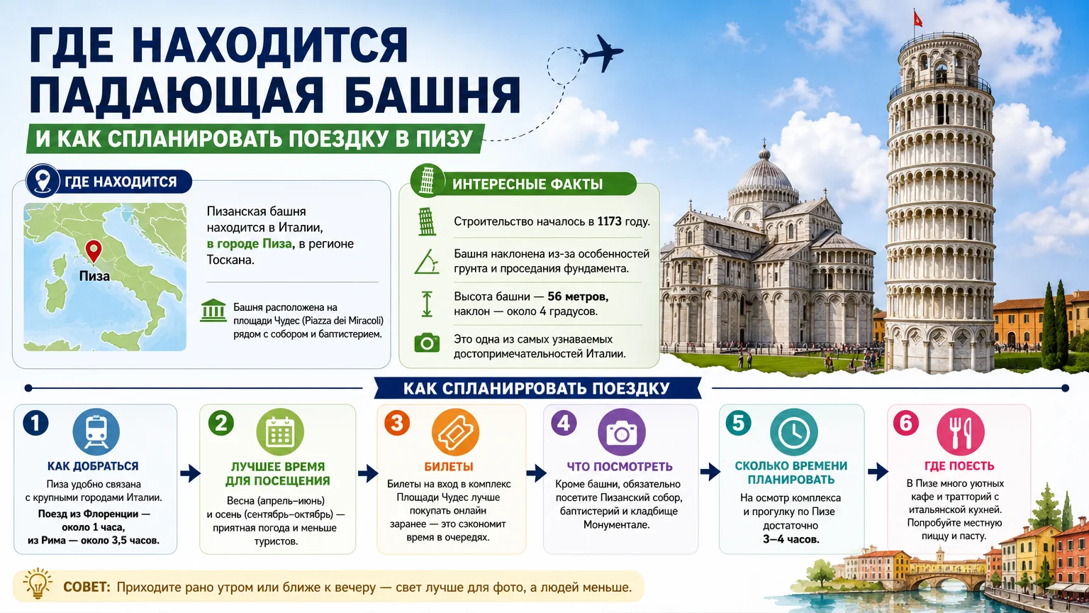Где находится падающая башня и как спланировать поездку в Пизу