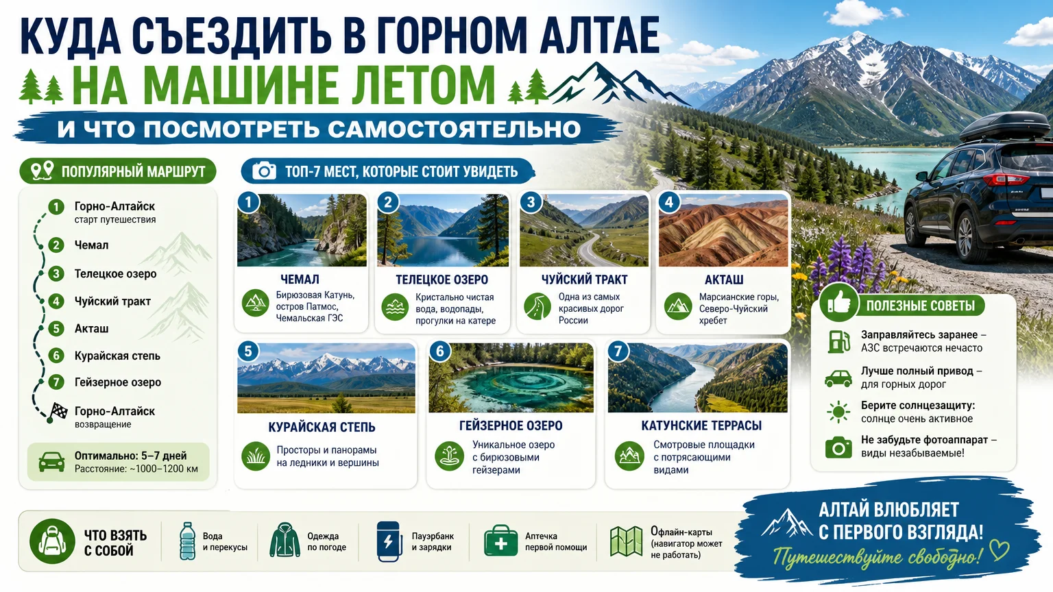 Куда съездить в Горном Алтае на машине летом и что посмотреть самостоятельно