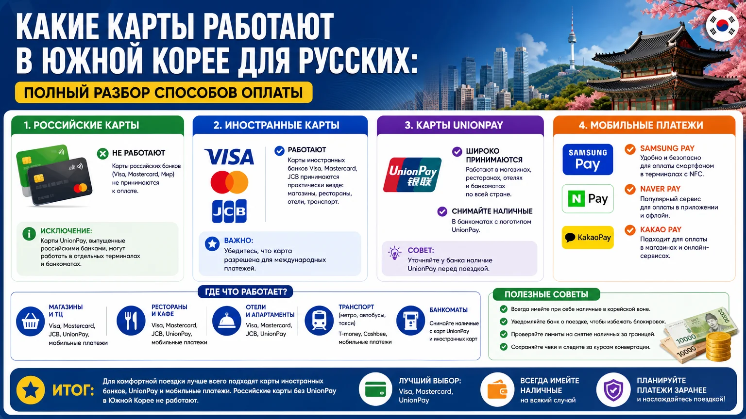 Какие карты работают в Южной Корее для русских: полный разбор способов оплаты