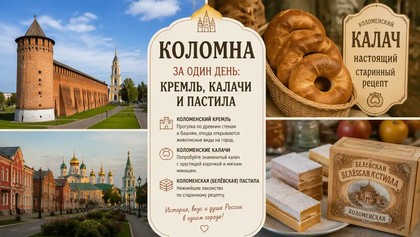 Коломна за один день: кремль, калачи и пастила — готовый маршрут на 2026 год