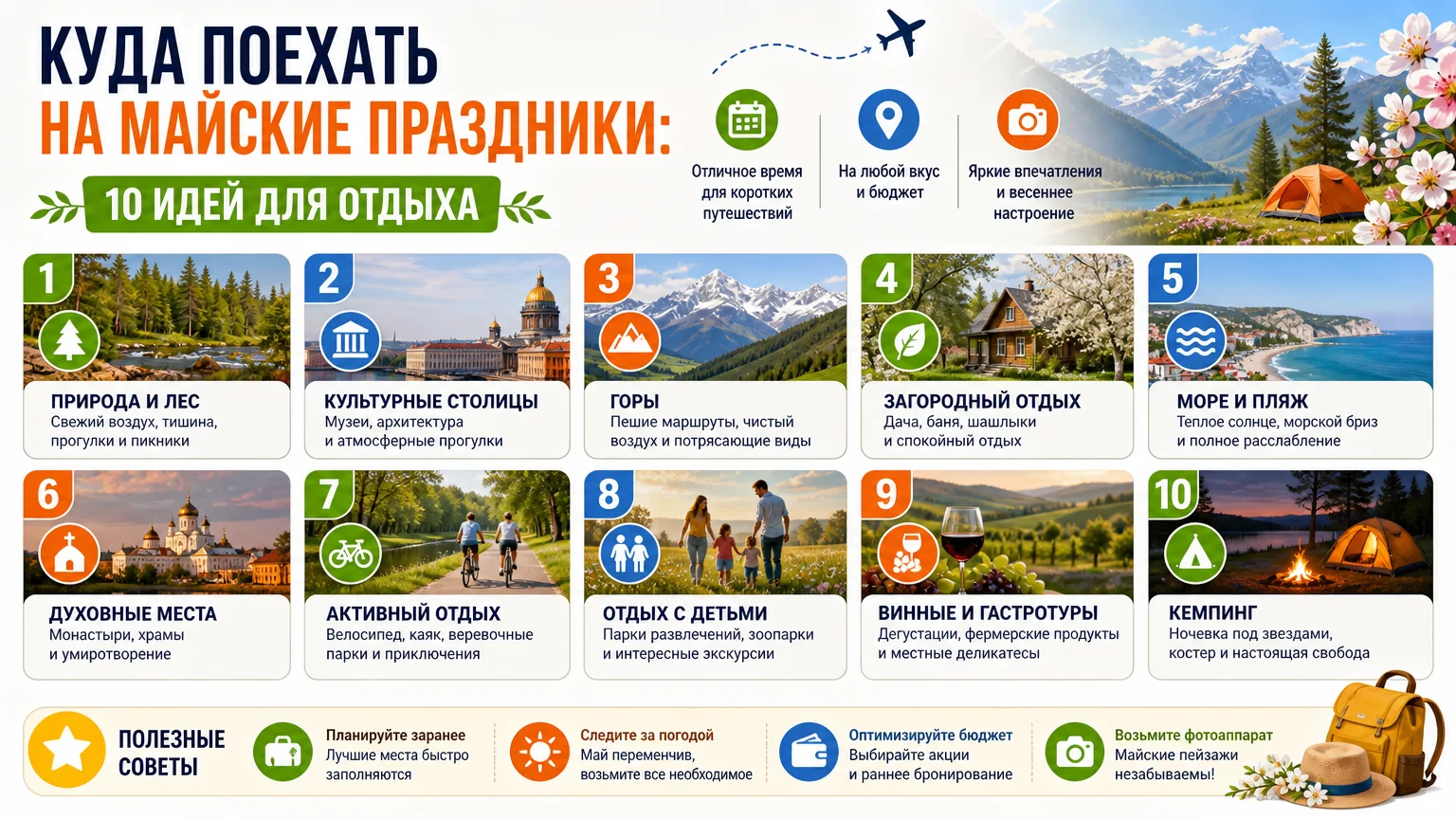 Куда поехать на майские праздники: 10 идей для отдыха