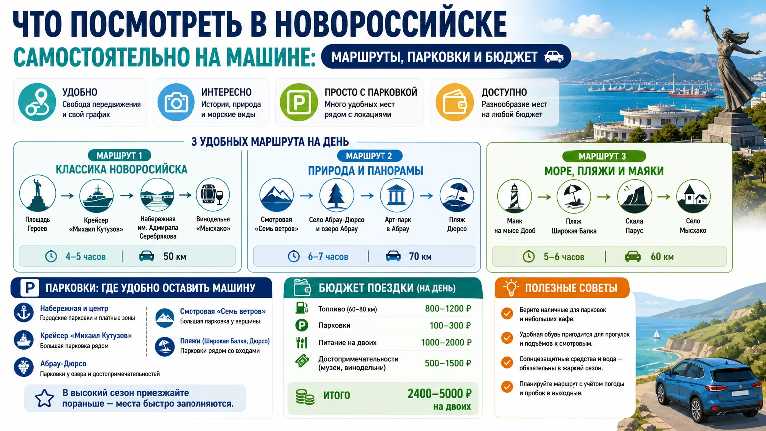Что посмотреть в Новороссийске самостоятельно на машине: маршруты, парковки и бюджет