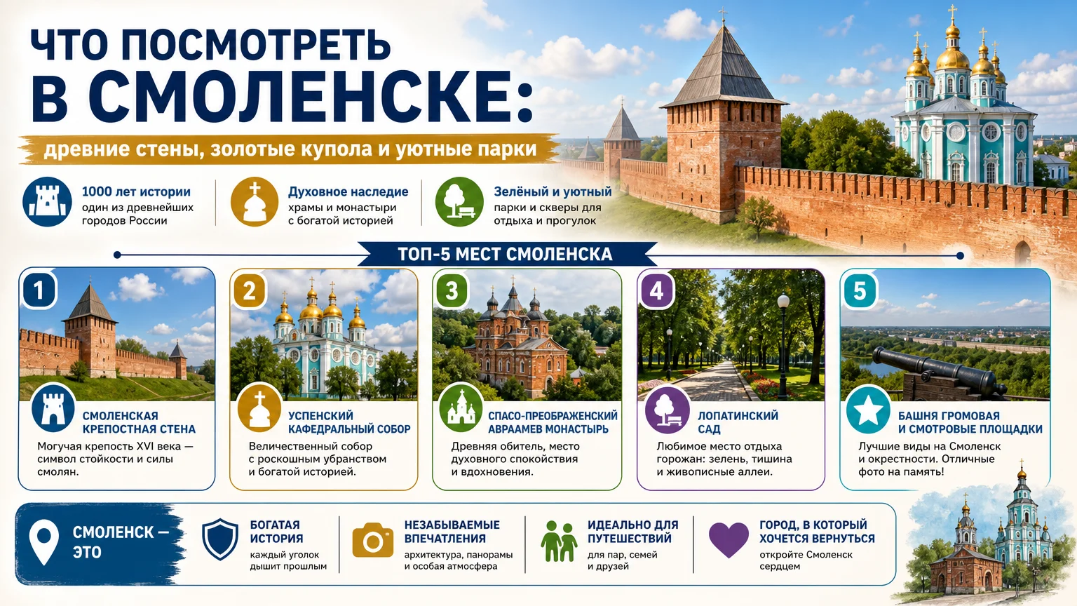 Что посмотреть в Смоленске: древние стены, золотые купола и уютные парки