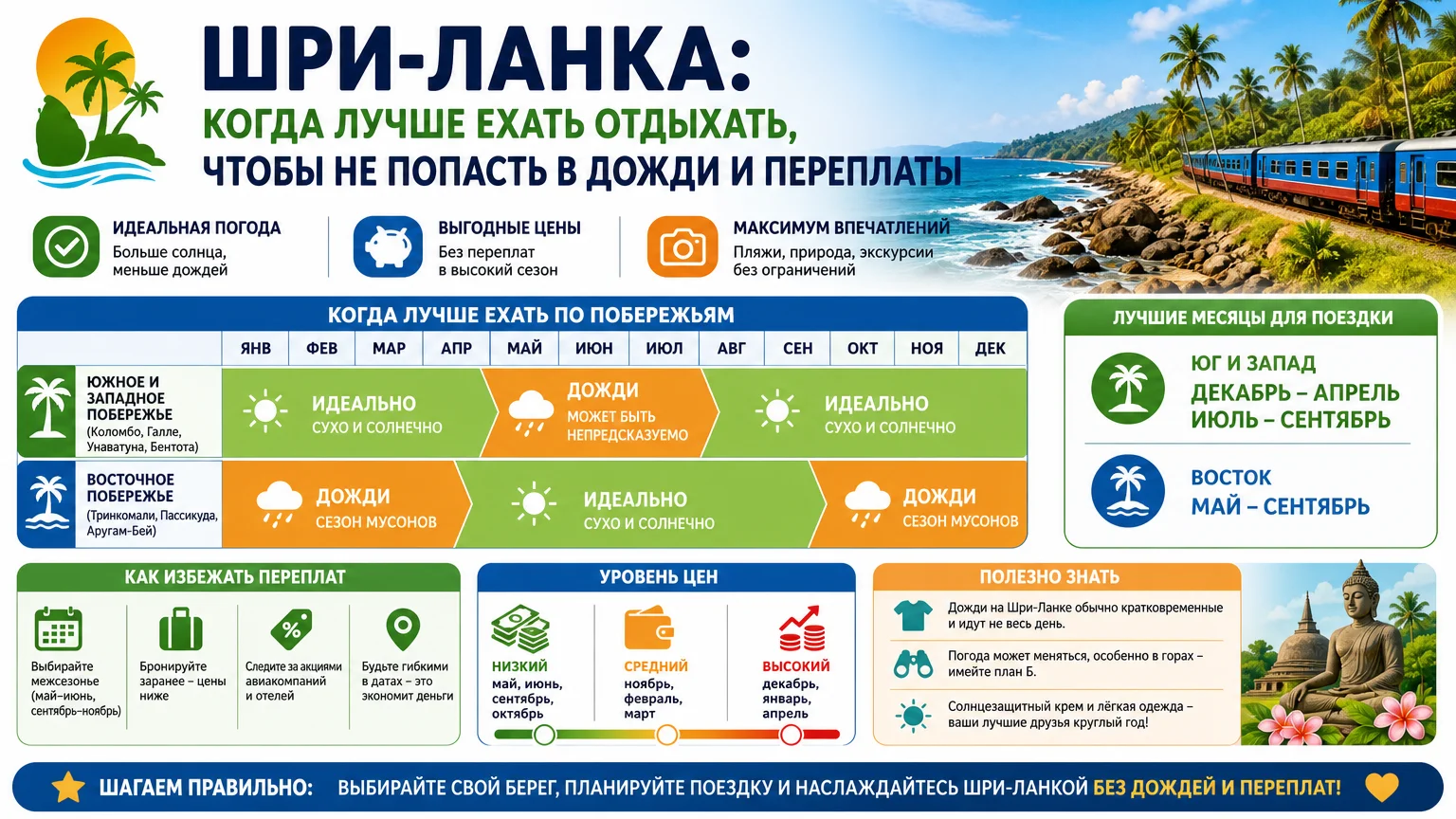 Шри-Ланка: когда лучше ехать отдыхать, чтобы не попасть в дожди и переплаты