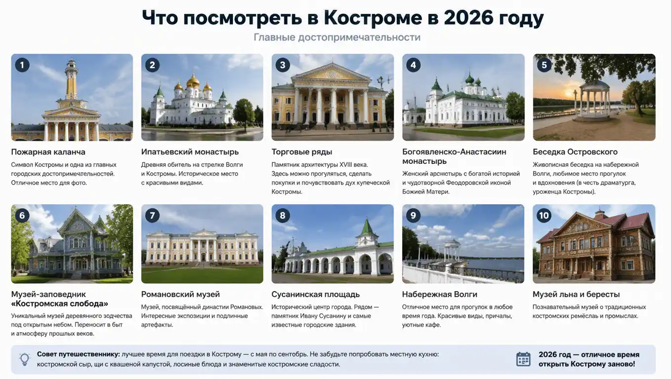 Что посмотреть в Костроме в 2026 году: достопримечательности, цены, лайфхаки