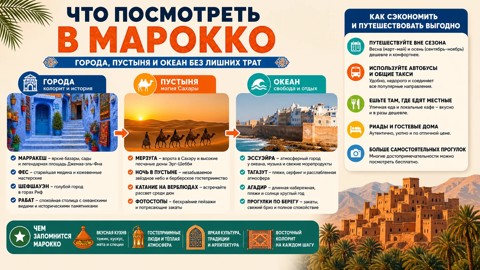 Что посмотреть в Марокко: города, пустыня и океан без лишних трат