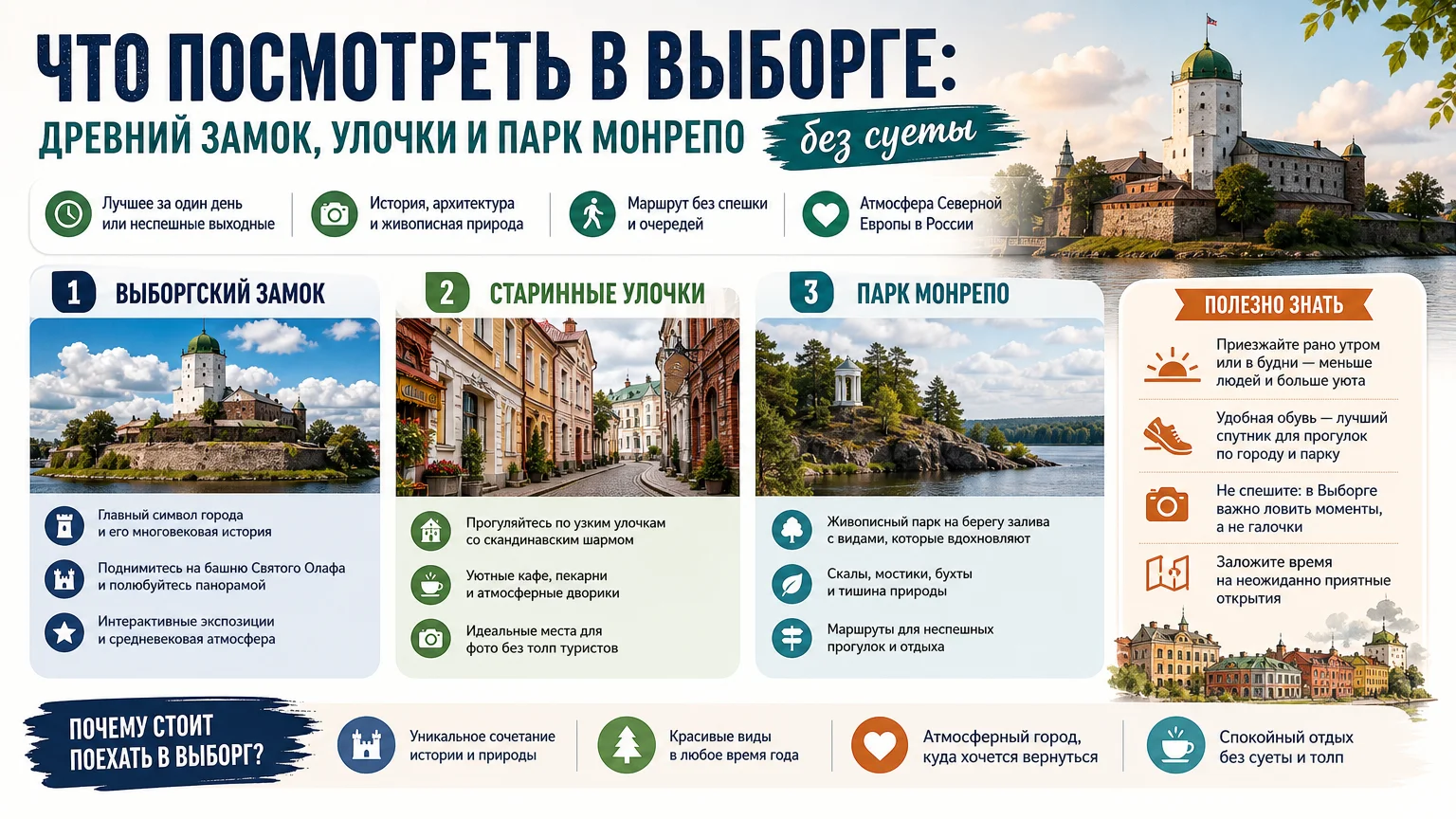 Что посмотреть в Выборге: древний замок, улочки и парк Монрепо без суеты