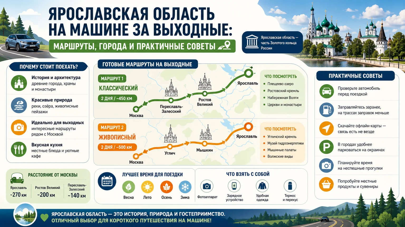 Ярославская область на машине за выходные: маршруты, города и практичные советы